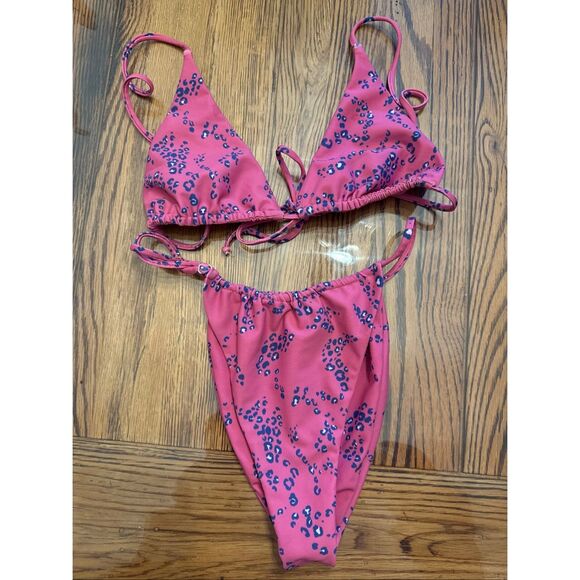 Skatie Pink Blue Kristen Venice Cheeky String Swim Suit Bikini Set Size Medium - Picture 1 of 4